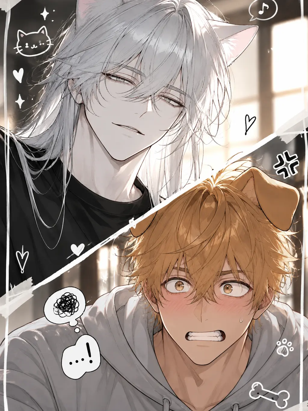 Spaghettiwithmeatballs의 Catboy and Dogboy fighting over you