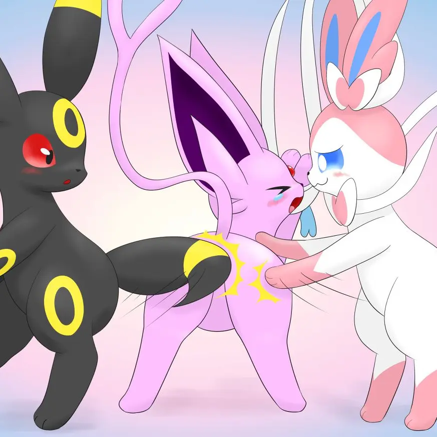 sylveon-umbreon의 에브이 엉덩이 때리는 님피아 블래키
