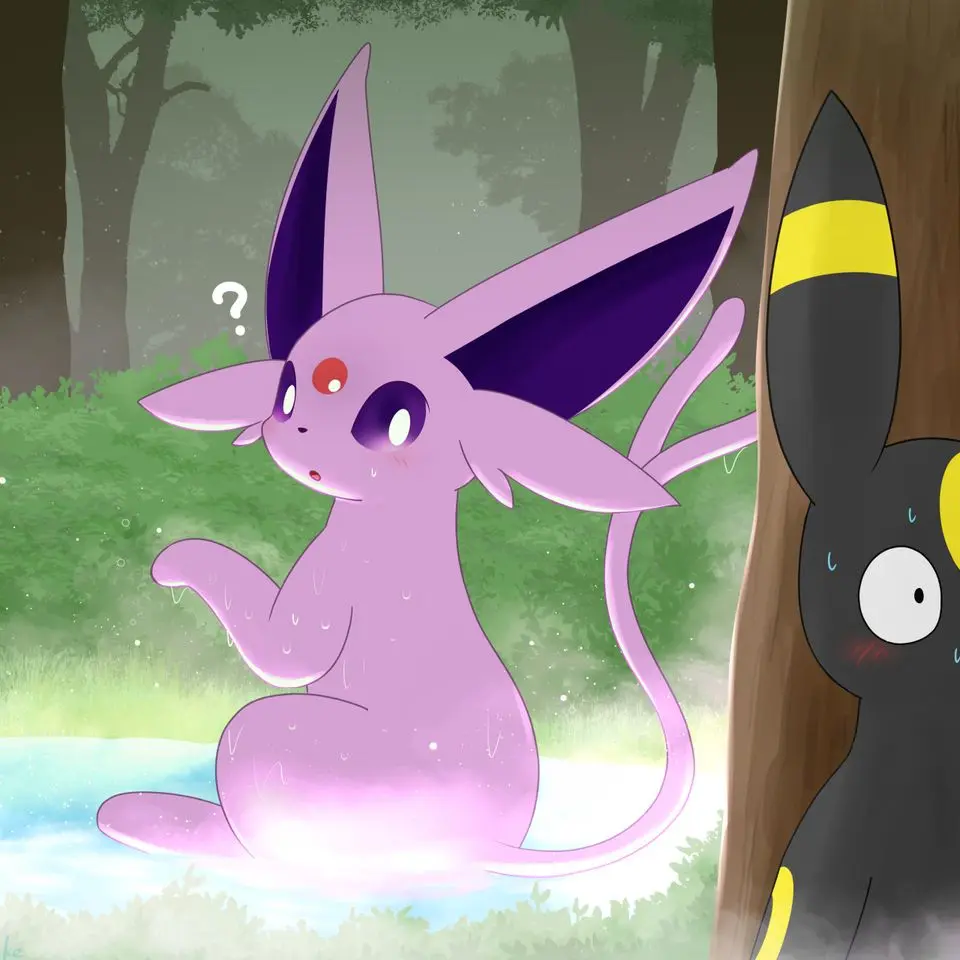 sylveon-umbreon의 목욕하는 에브이 몰래 훔쳐보는 블래키