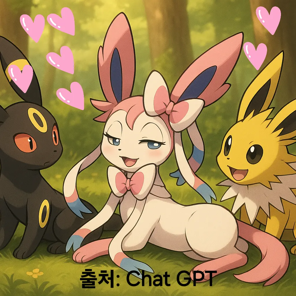 glaceon2327의 블래키와쥬피썬더가님피아에게사랑빠진다