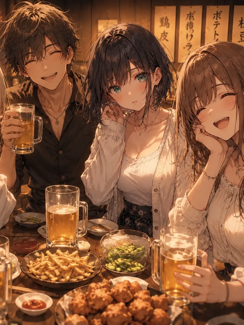 WearyGesso0530의 飲み屋の前で夜風に当たる二人