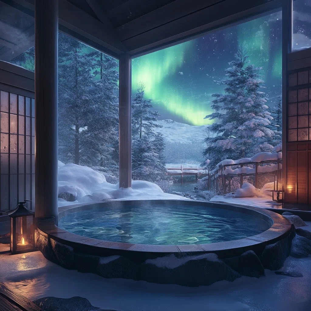 夜の温泉で...