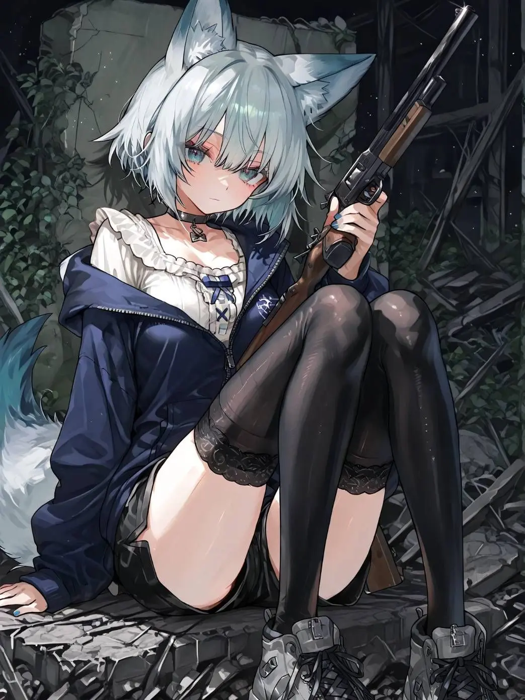 umeneko의 廃墟に住み込む違法狩猟少女